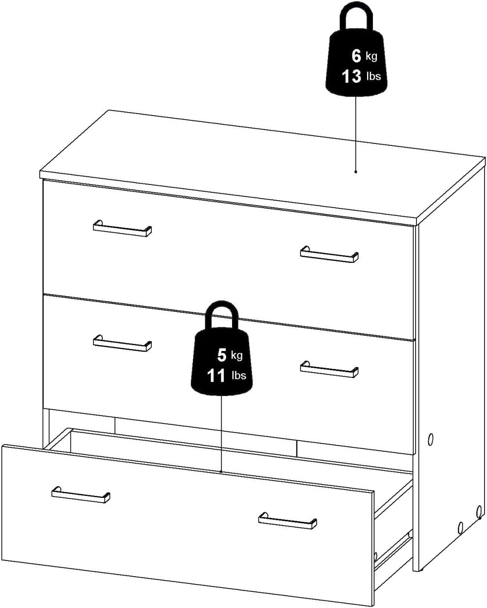 Dmora - Addie Chest of Drawers, Multi-Purpose Settimino, Bedroom Dresser, Cabinet with Drawers, 74 x 36 x H 70 cm, White