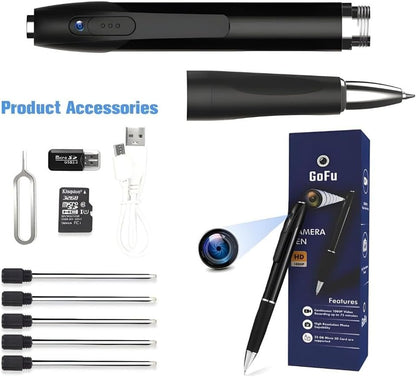 GoFu Hidden Spy Camera Pen, HD 1080P Mini Portable Black Secret Camera with 32GB Micro SD Card, Pocket Cam Recorder for Video & Photo & Audio Recording up to 75 Minutes