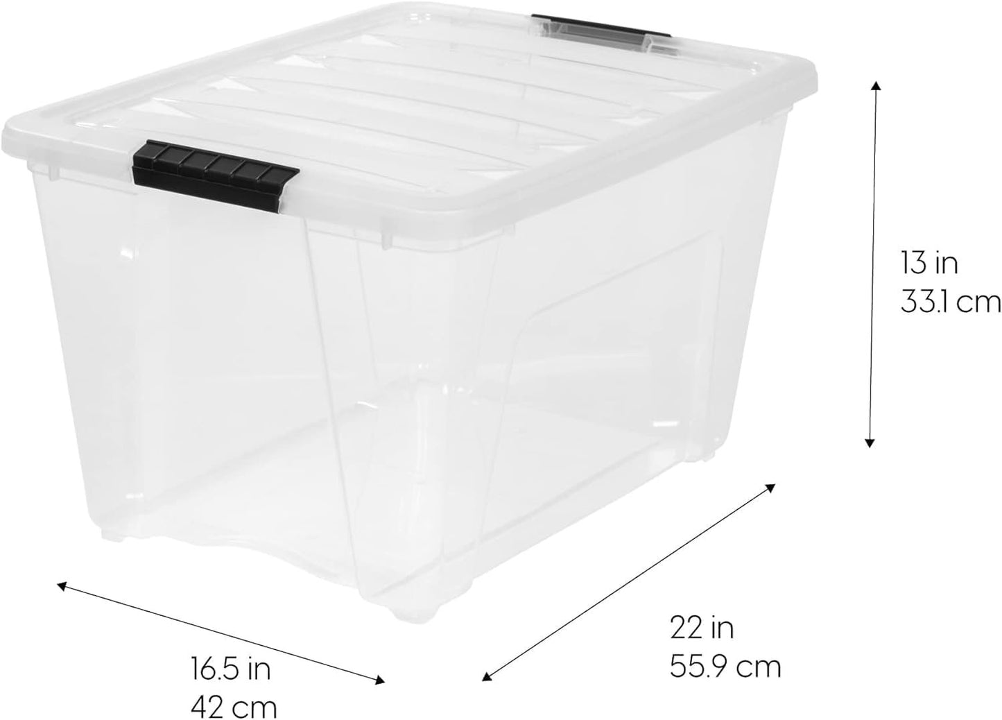 IRIS USA 51 L Plastic Storage Box with Lid and Latches - 6 Pack - BPA-Free, See-Through Organizing Solution, Durable Nestable Stackable Containers, Secure Pull Handle - Clear