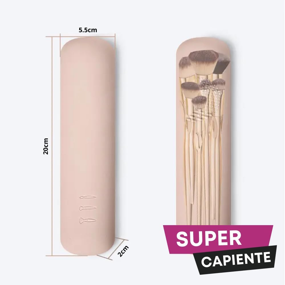 Makeup Brush Case | Brush Holder with Double Magnetic Closure | Make Up Brush Holder for Travel | Makeup Organizer | Silicone Brush Case 20 cm | Colour, pink, Makeup Brush Holder