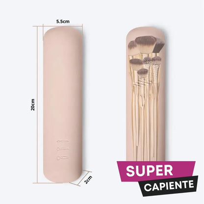 Makeup Brush Case | Brush Holder with Double Magnetic Closure | Make Up Brush Holder for Travel | Makeup Organizer | Silicone Brush Case 20 cm | Colour, pink, Makeup Brush Holder