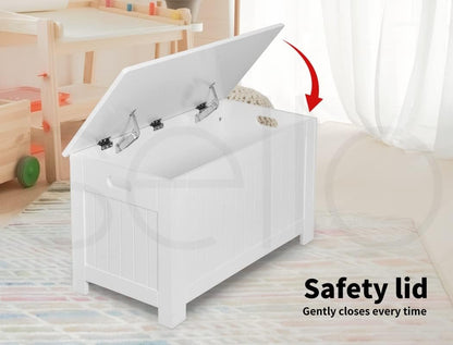 Levede Kids Toy Box Storage Chest Cabinet White Container Clothes Organiser Children Unit Bookshelf Trunk Shelf Bedroom Wooden (81cm x 40cm x 46.5cm (L x W x H), White)