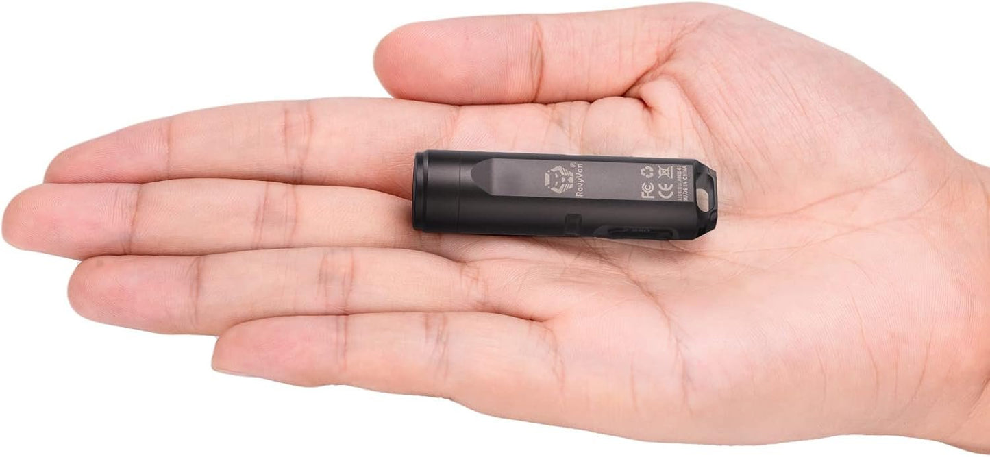 RovyVon A3 Gen 4 USB C Rechargeable EDC Flashlight 650 Lumens Super Bright Outdoor Mini Keychain Flashlights for Everyday Carry, Camping, Thanksgiving, Xmas Gift(Gun Grey)