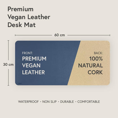 ARK Vegan Leather Desk Pad, Natural Cork Base Desk Mat, Non-Slip Large Mouse Pad, Comfortable for Your Keyboard, Laptop, and Mouse. Ideal Home Office Desk Accessories for Gaming and Remote Work Gifts