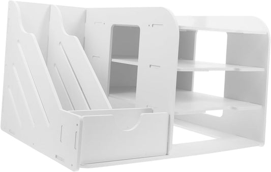 TEHAUX Multi File Organizer for Desk Elegant White Document Storage Rack Holder Stand for Home Office Classroom Workspace Organization