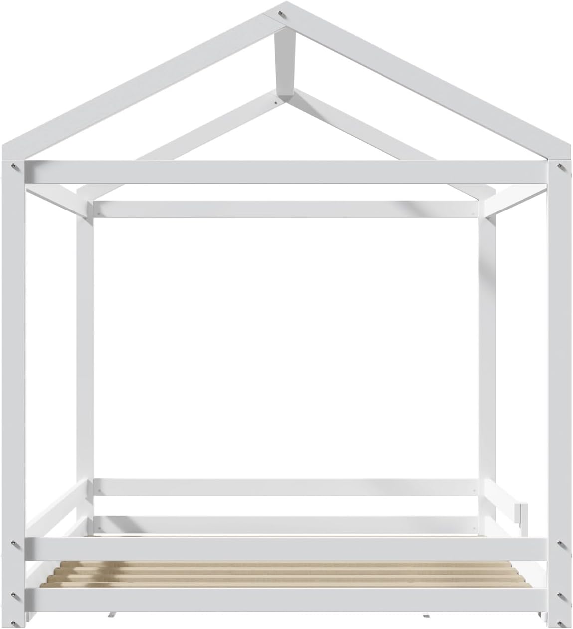 Oikiture Kids Double Bed Frame, Wooden Bed Frame with Pine Wood Timber Platform Bed Slat Support for Baby Toddler, White