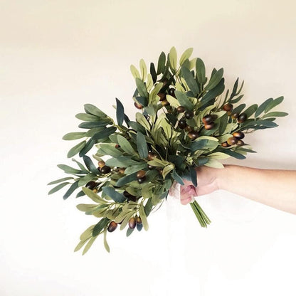 DVGUN 5 Pack Olive Branches Artificial Plants Greenery Stems Olive Leaves Fake Fruits Silk Plants