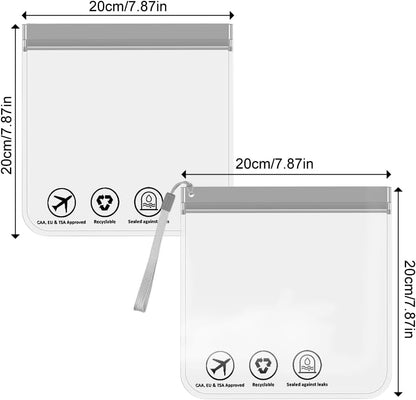 Tadipri Travel Bags for Airplanes Transparent Resealable Bags 20 x 20 cm Travel Beauty Case 1L Eco Gifts Travel Accessories Transparent Bag with Closure 2-Pcs(Grey Banner with Rope), grey