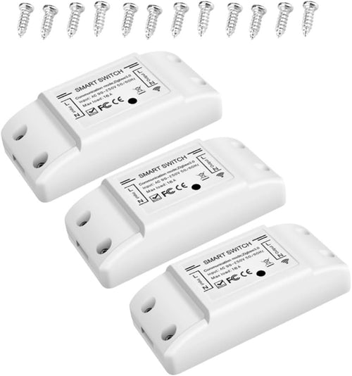3Pcs WiFi and BT Smart Switch 10A 2200W Dual-Mode On/Off Device Voice Tuya APP Remote Control Timing Switch Smart Home Voice Control for Electric Appliances Universal Smart Home Automation Module
