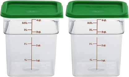 Cambro 4 Qt Food Storage Containers with Green Lid – Set of 2 in Clear for Industrial and Kitchen Use, Pantry Organization, Baking Ingredients and Sous Vide