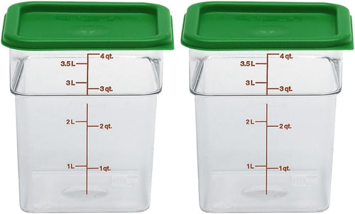 Cambro 4 Qt Food Storage Containers with Green Lid – Set of 2 in Clear for Industrial and Kitchen Use, Pantry Organization, Baking Ingredients and Sous Vide