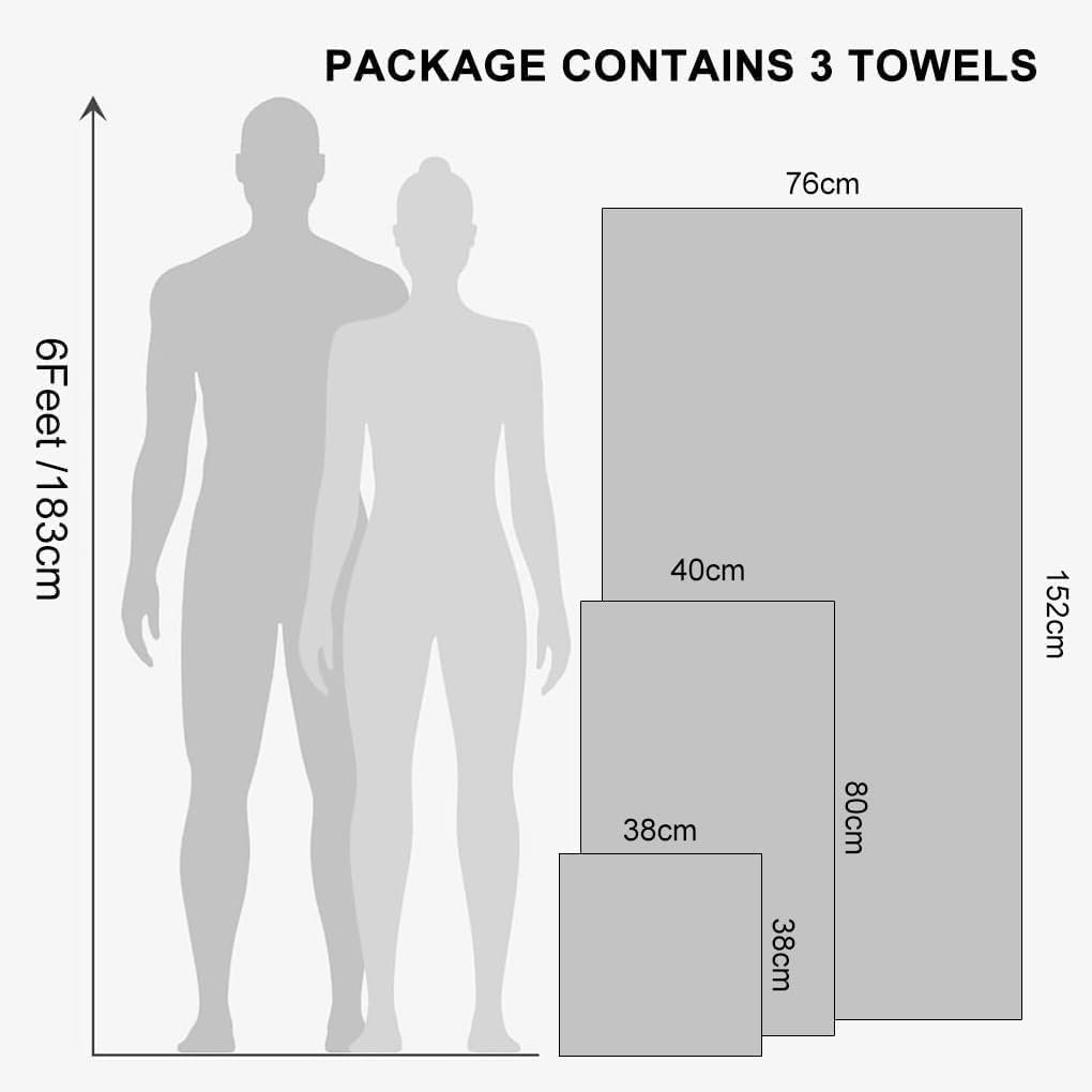 Vivva Microfibre Towel Travelï¼ŒCamping Towels Set of 3, Quick Drying Bath Towels, Sports Fitness Reversible Fleece Quick Drying Towels for Gym, Pool, Yoga, Beach, Outdoor Travel (Black)