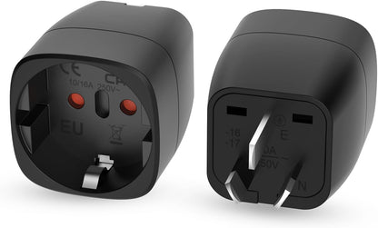 Oliveria Travel Adapter for Australia, Germany, China, Argentina, New Zealand - Type I - 2 Pieces - Black