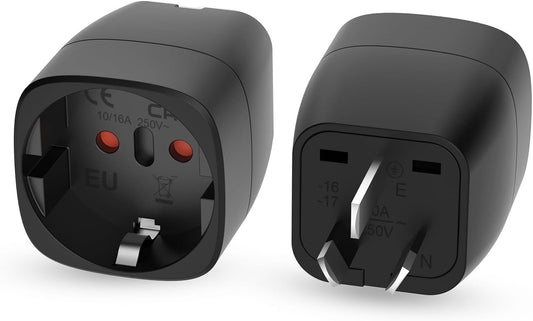 Oliveria Travel Adapter for Australia, Germany, China, Argentina, New Zealand - Type I - 2 Pieces - Black