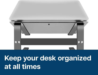 MMOBIEL Laptop Stand Tall - Riser 10 to 18 inches - Ventilated Laptop Holder Universal - Stand for Desk Compatible with MacBook, Notebook, ASUS and More - Incl. Tools - Black Aluminum