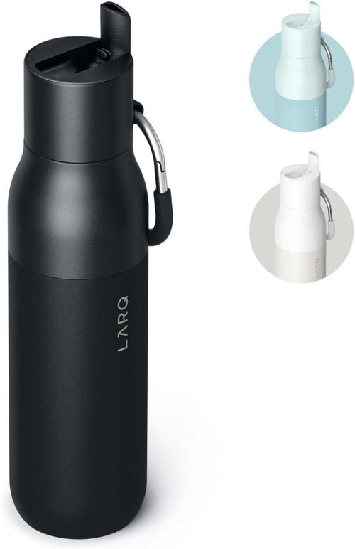 LARQ Bottle Flip Top 25oz - Insulated Stainless Steel Water Bottle with Straw | Thermos, BPA Free | Reusable Water Bottle for Sports, Gym, and Travel | Keep Drinks Cold for 24 Hours, Obsidian Black