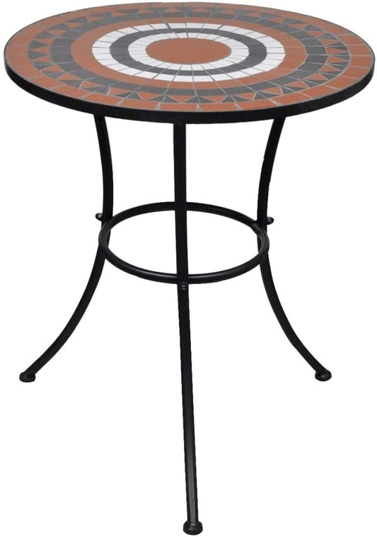 'vidaXL Round Dining Bistro Table, Terracotta and White Ceramic Tabletop, 60cm Diameter, Mosaic Design, Sturdy Iron Frame, Ideal for Balcony or Garden