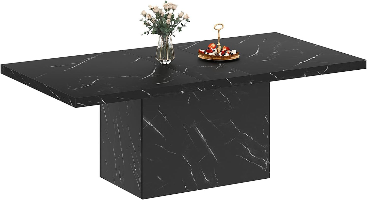 HSH 71” Black Dining Table for 6-8, Rectangle Modern Faux Marble Dinner Table, Large Dining Room Table for Kitchen Living Room, Industrial Wood Kitchen Table with Sturdy Base, Black, 71 Inch