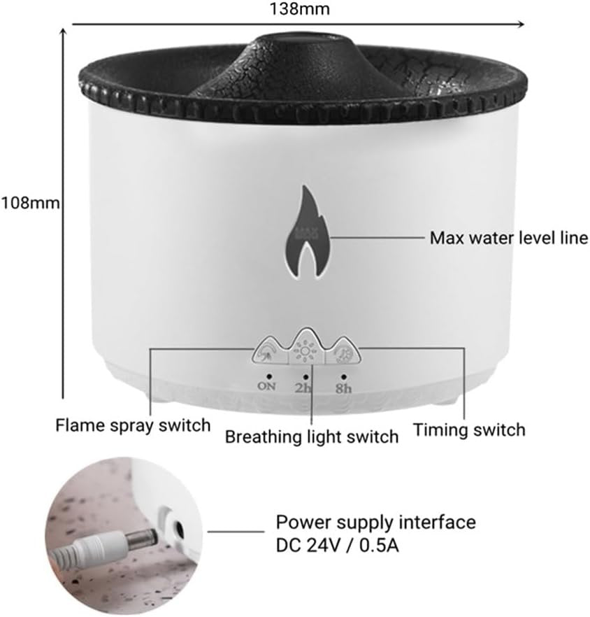 YUEMOL Volcano humidifier 360ml Volcano Air Diffuser Flame Lamp Air Cloud Humidifier， Remote Control Essential Oil Aroma Smoke Ring Night Light