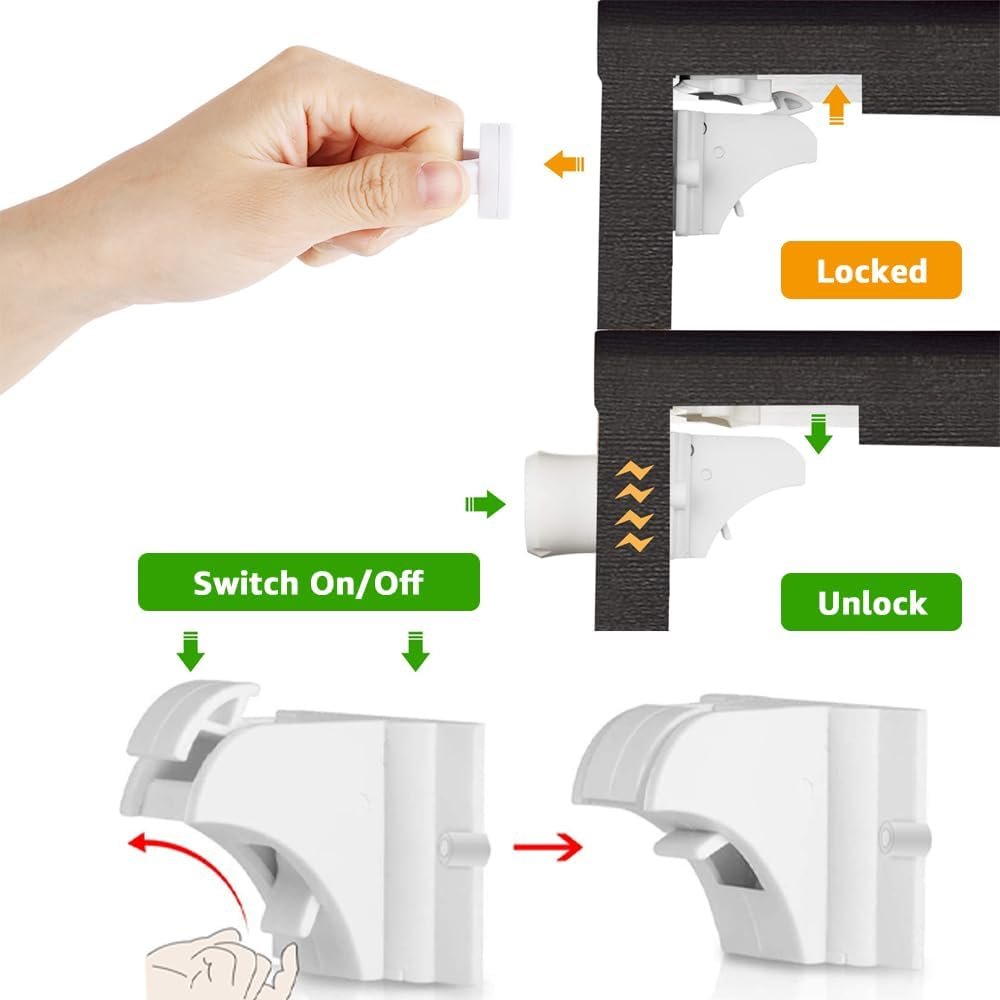 AUTOWT 12 Pack Magnetic Cabinet Locks for Kids - Child Safety Latches - Baby Proofing Cabinets and Drawer Locks for Kitchen Cupboard with 3M Adhesive - Easy Installation No Drilling & No Tools Required