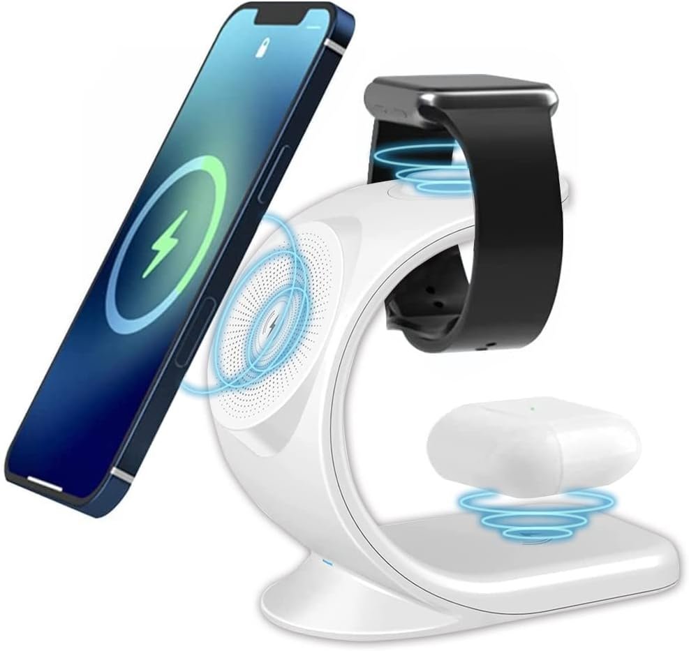KIYOSAKI Magneitc Wireless Charger, 3 in 1 Wireless Charging Station, Charging Dock for AirPods, Watch Stand for Apple Watch, Qi Fast Charging Stand for iPhone 14/13/12 Series