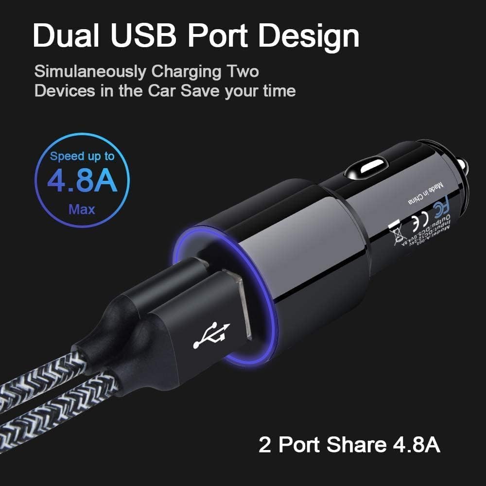 BOLTHO USB Cigarette Lighter Adapter, LED Digital Voltmeter 4.8A Dual USB Car Charger 24W Metal Cigarette Lighter Adapter with 12V USB Socket