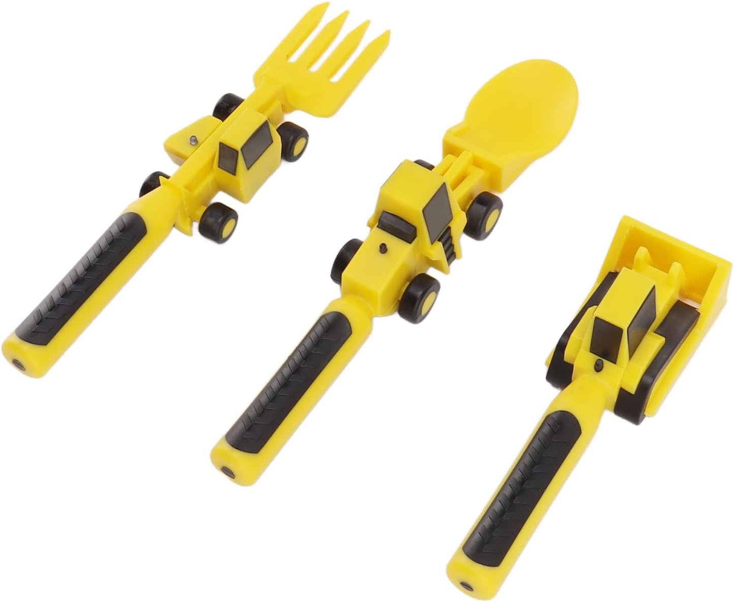 Construction Themed Utensils, Excavator Fork Spoon, Eating Set with Pusher, Safe and Easy to