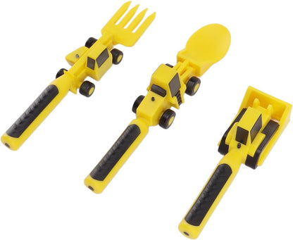 Construction Themed Utensils, Excavator Fork Spoon, Eating Set with Pusher, Safe and Easy to