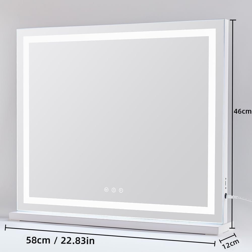 HIEEY Lighted Makeup Mirror, Hollywood Vanity Mirror with Lights, Three Color Lighting Modes, and 5X Magnification Mirror, Smart Touch Control, 360°Rotation (22.8in,White)