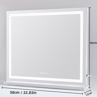 HIEEY Lighted Makeup Mirror, Hollywood Vanity Mirror with Lights, Three Color Lighting Modes, and 5X Magnification Mirror, Smart Touch Control, 360°Rotation (22.8in,White)