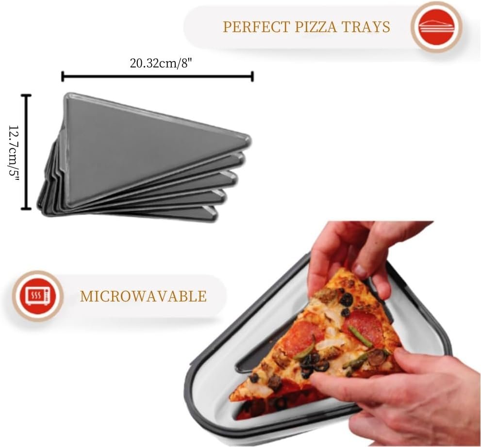 DACUAN Reusable Pizza Storage Container, Adjustable Expandable Silicone Pizza Box Container with Reheatable Serving Trays Leftover Pizza Storage Container with 5 Microwavable Serving Trays (Red)