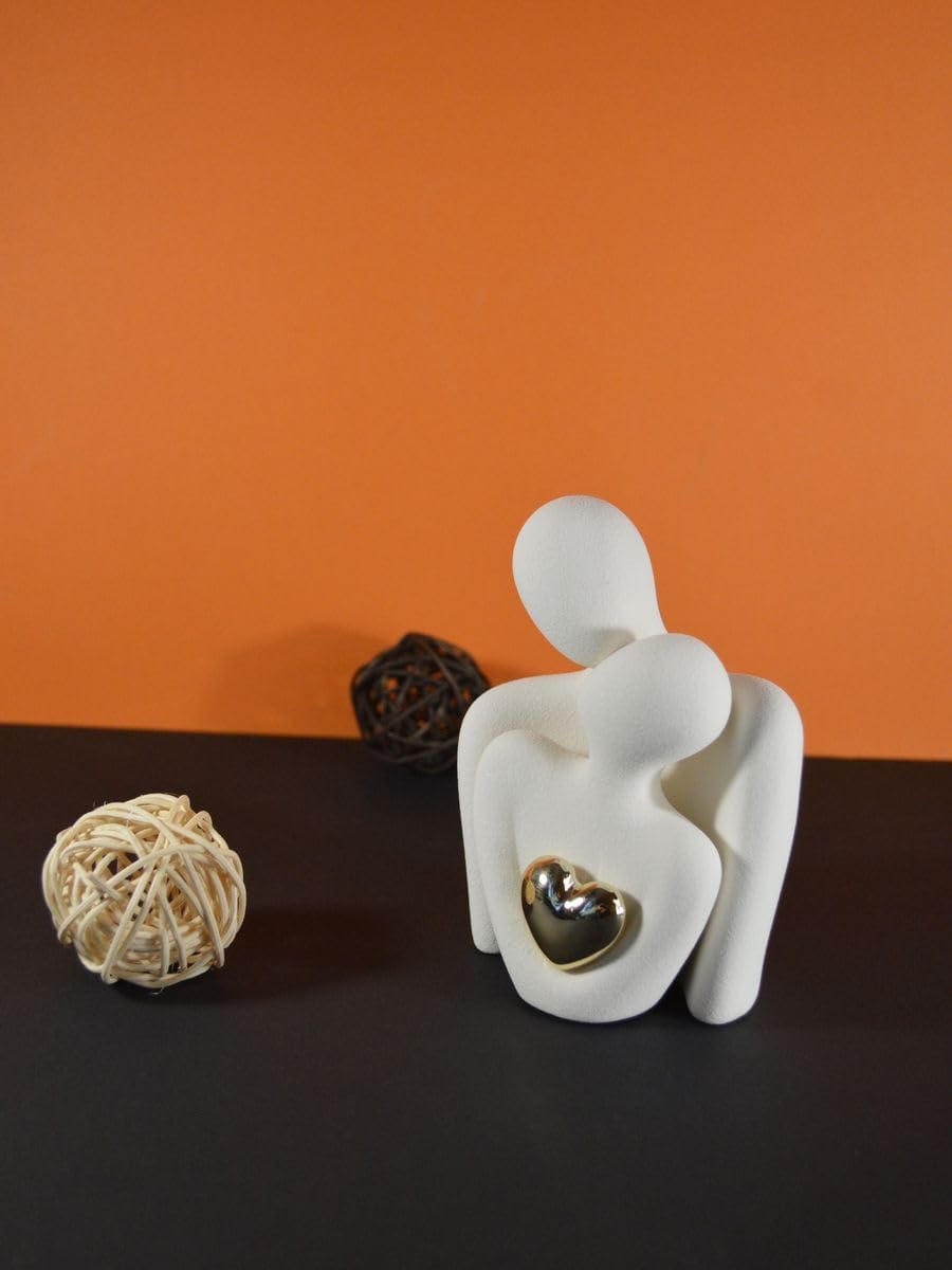 Modern Ceramic Couple Sculpture - Abstract Love Statue Ornament Figurine for Home Decor in Living Room, Bedroom,Office - Unique Couple Gift - Anniversary Birthday,Show Pieces for Home (White)