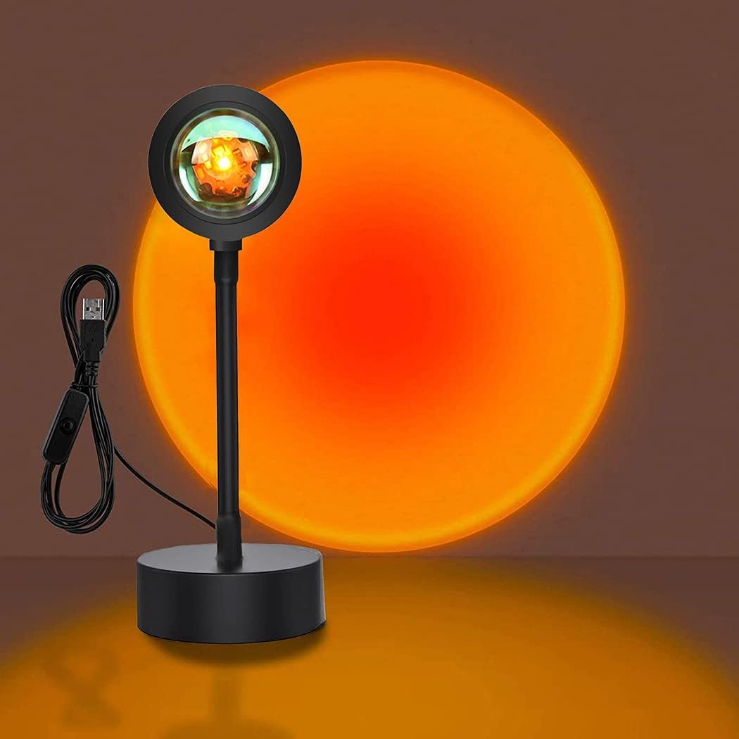 LEKEONE Sunset Projection Lamp Led Light, Romantic Visual Mood Lighting Lamp, 360 Degree Rotation, Modern Floor Stand Night Light for Photo Background Bedroom Home Party (Red)