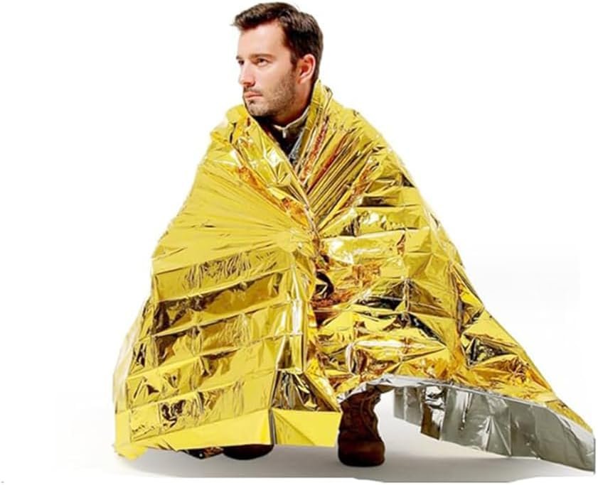 6 Pack Survival Blanket Outdoor Emergency Blanket Supplies, Emergency Blankets Mylar Thermal Blanket, Gigantic Space Blanket Survival Blankets Heavy Duty Camping Gear,Bug Out Bag (One Sided Gold)
