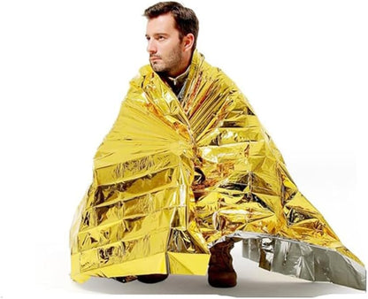 6 Pack Survival Blanket Outdoor Emergency Blanket Supplies, Emergency Blankets Mylar Thermal Blanket, Gigantic Space Blanket Survival Blankets Heavy Duty Camping Gear,Bug Out Bag (One Sided Gold)