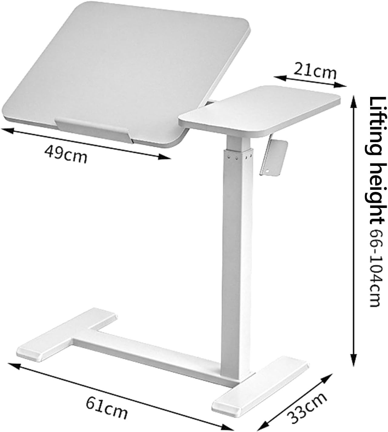 Medical Tiltable Overbed Table, Pneumatic Height Adjustable, Laptop Desk with Wheels, Mobile Standing Desk, Rolling Computer Cart, Suitable for Hospital and Home Use (Walnut Coloured)