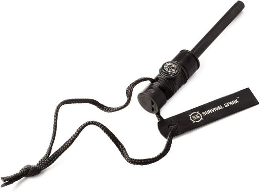 Survival Spark Magnesium Survival Fire Starter with Compass and Whistle