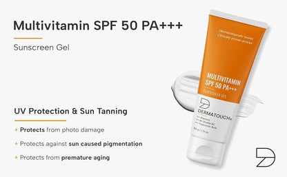DER.MAT.OUCH Multivitamin Spf 50 Pa+++ Sunscreen Gel For All Skin Types | Uva-Uvb Protection |Zero White Cast | Unisex | 50G