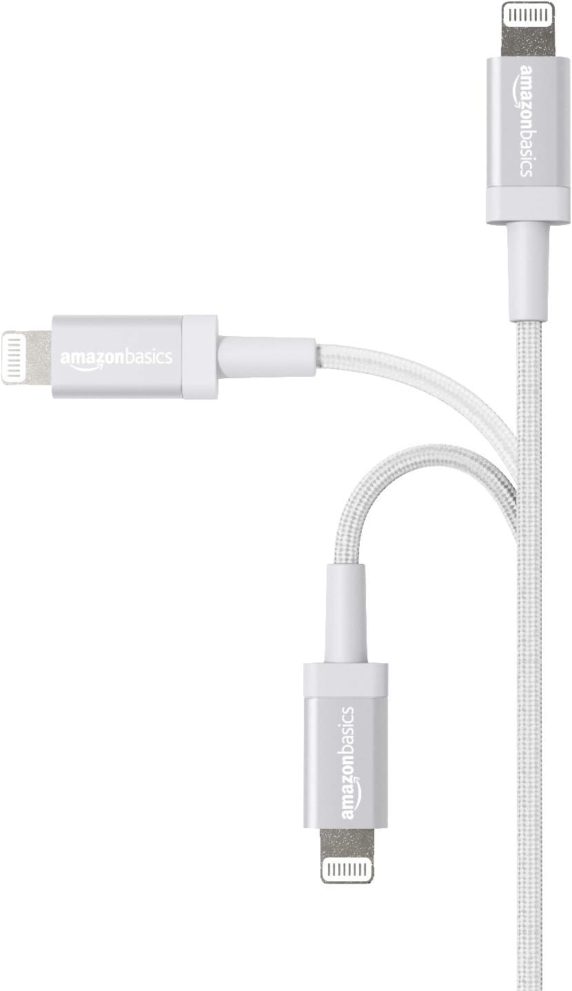 Amazon Basics Lightning to USB-A Charging Cable, MFi Certified Nylon Braided iPhone Charging Cable, Silver, 1.8m