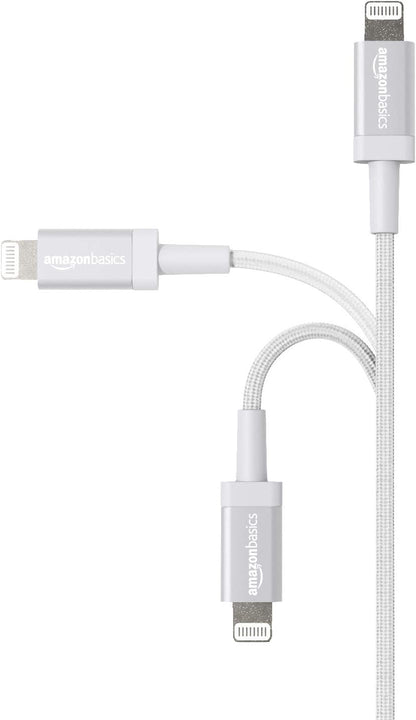 Amazon Basics Lightning to USB-A Charging Cable, MFi Certified Nylon Braided iPhone Charging Cable, Silver, 1.8m