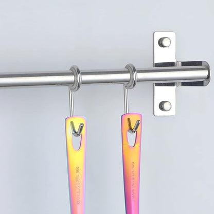 Buyer Star Kitchen Utensils Set 5 Pcs Cooking Utensils Stainless Steel 18/0 Kitchen Tool And Gadgets Salad Spoon Forks Gravy Ladles Pasta Server Potato Masher Mirror Polish Dish Washer Safe, rainbow