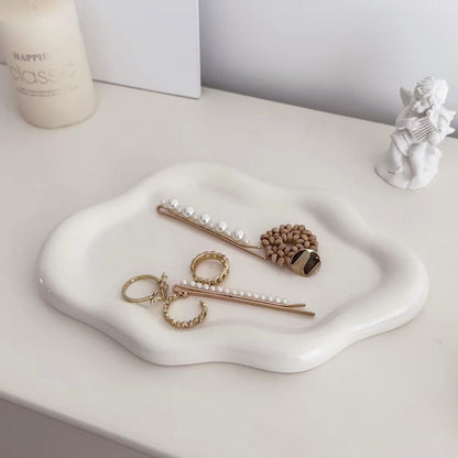 BIGPIPI Ceramic Jewelry Tray Dish for Ring Key Trinket, Cute Cloud Shape Decorative Jewelry Plate Holder for Women Gift (White),7.6 x 5 x 0.6
