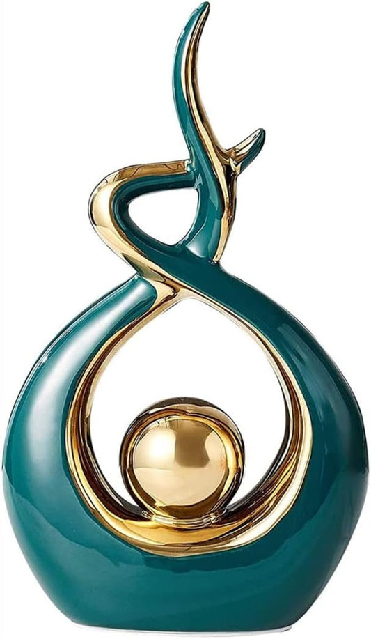 Modern Home Objects, Modern Sculptures Abstract Design Ceramic Sculpture, Furnishings, Creative Wine Cellars, Bookcase, Living Rooms, Decorations - Also Suitable as a Gift, Height 27 cm, Green, S