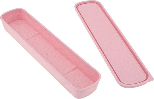 OriGlam 1pcs Portable Flatware Box Travel Tableware Storage Case Box, Utensil Case Flatware Storage for Cutlery Kit, 24 x 6 cm (Pink)