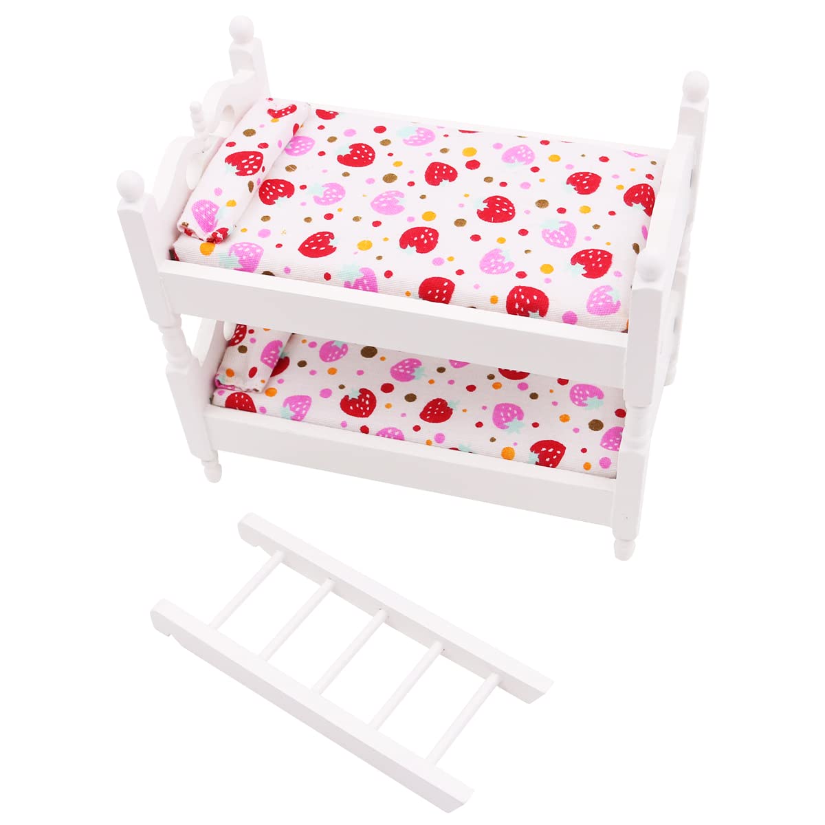 WANGCL Doll Bed 1/12 Miniature Bunk Bed Wooden Dollhouse Furniture for Barbie Dolls Bed Decoration - Strawberry Pattern