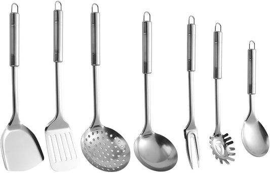 7pcs Kitchen Utensils Cooking Tools Stainless Steel Kitchen Utensil Kitchen Cookware Utensil Kit Kitchenware Meat Fork Soup Ladle Cooking Gadgets Stainless Steel Utensil
