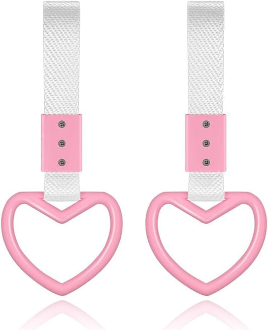 Pink Heart Car Handle Straps Drift Charm Rear Bumper Warning Ring Decor Subway Bus Broken Heart Handle for Car Interior Accessories Pink Car Decor Exterior Decorations Heart Shaped Handle Ring 2PCS