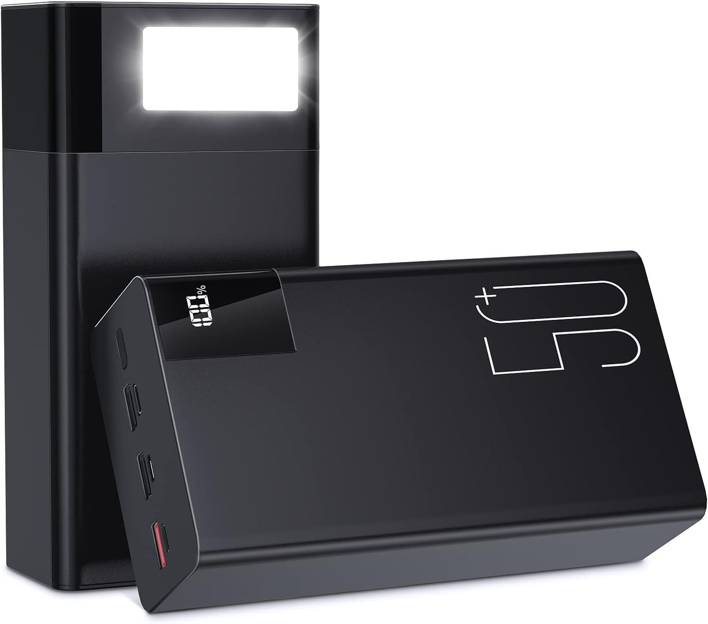 50000mAh Power Bank Portable Charger: 22.5 W Fast Charging External Battery - Powerbank with Flashlight and Large Capacit-Black