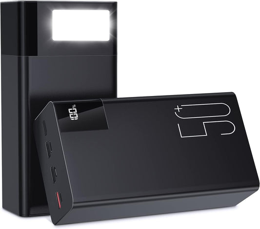 50000mAh Power Bank Portable Charger: 22.5 W Fast Charging External Battery - Powerbank with Flashlight and Large Capacit-Black