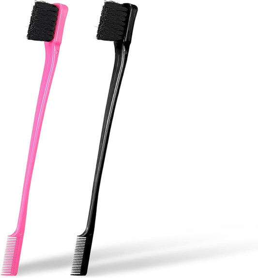 (Combo (Pink & Black)) - MayaBeauty Double Sided Edge Control Hair Brush Comb Combo Pack 2 Pieces Pink and Black